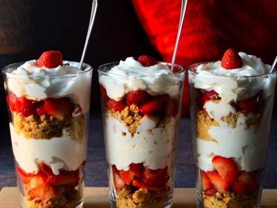 dessert, strawberry trifle