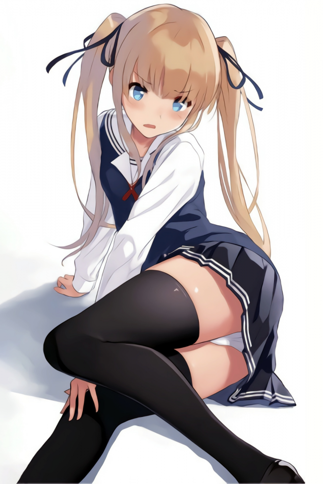 anime, girl, stockings, blueeyed