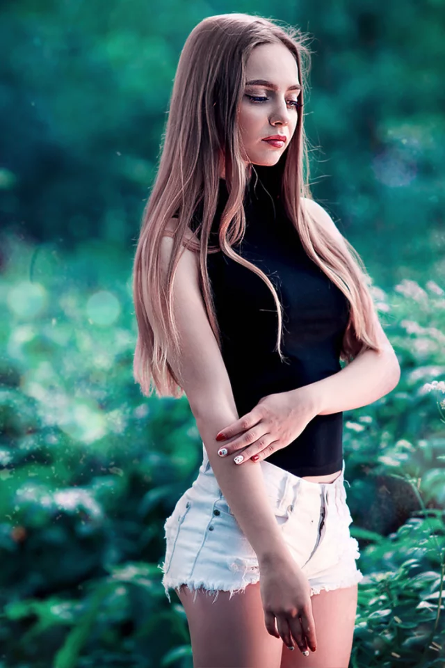 girl, beautiful, longhaired, shorts