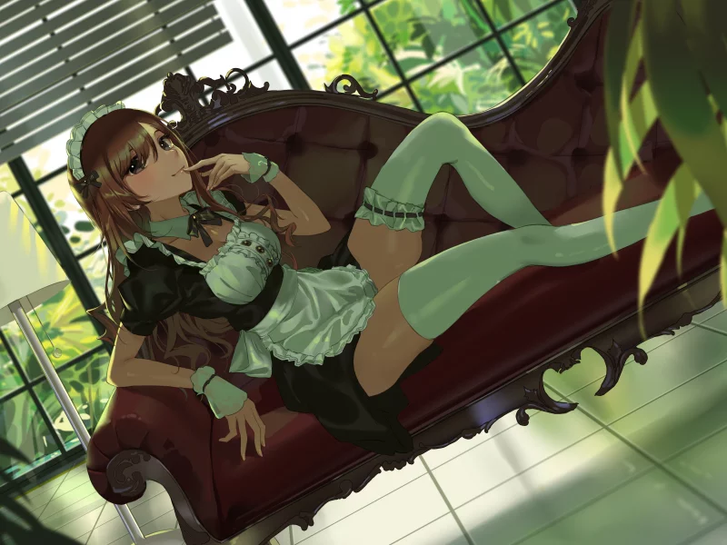 girl, beautiful, anime, stockings, maid