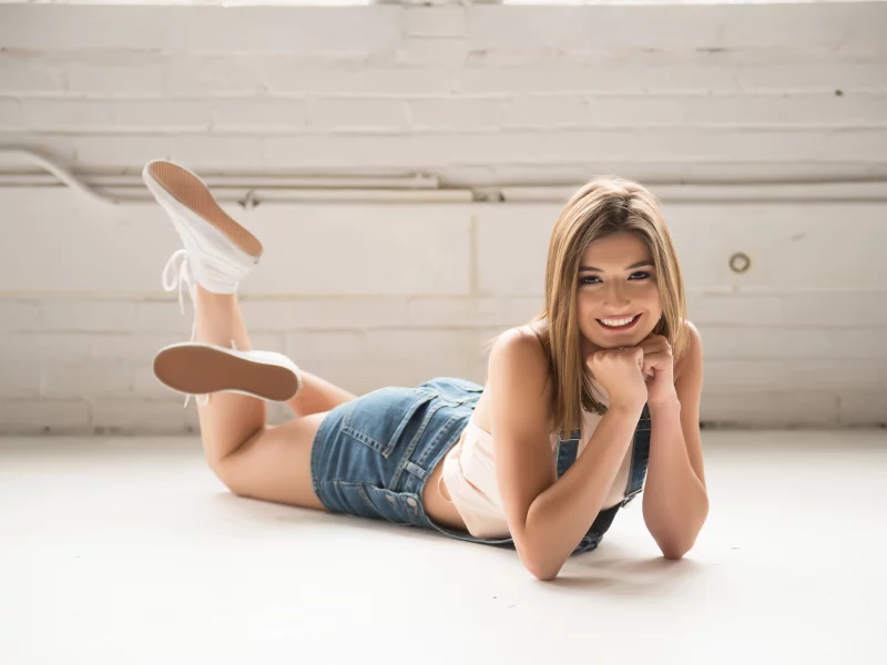 girl, beautiful, cute, shorts, sneakers, smile
