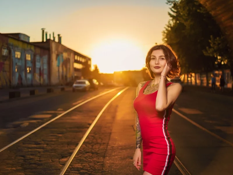 girl, beautiful, red dress