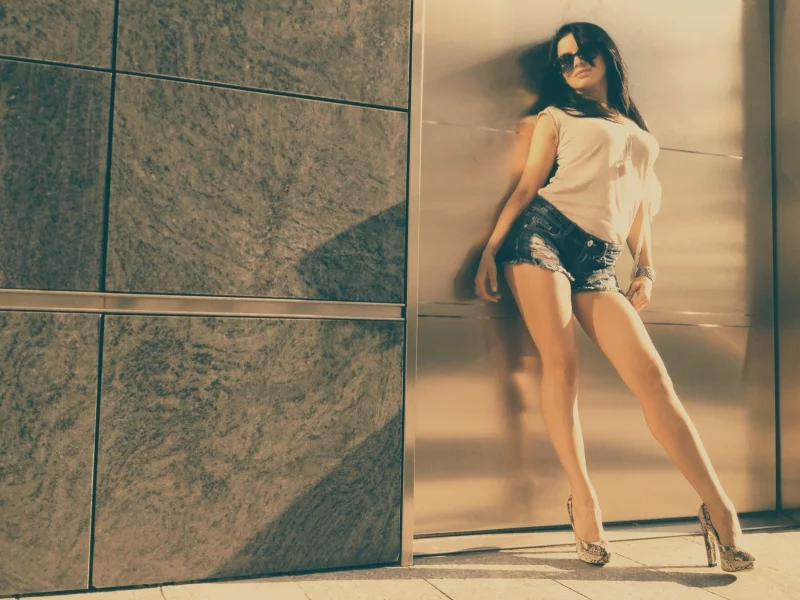 girl, beautiful, slim, shorts, legs, glasses