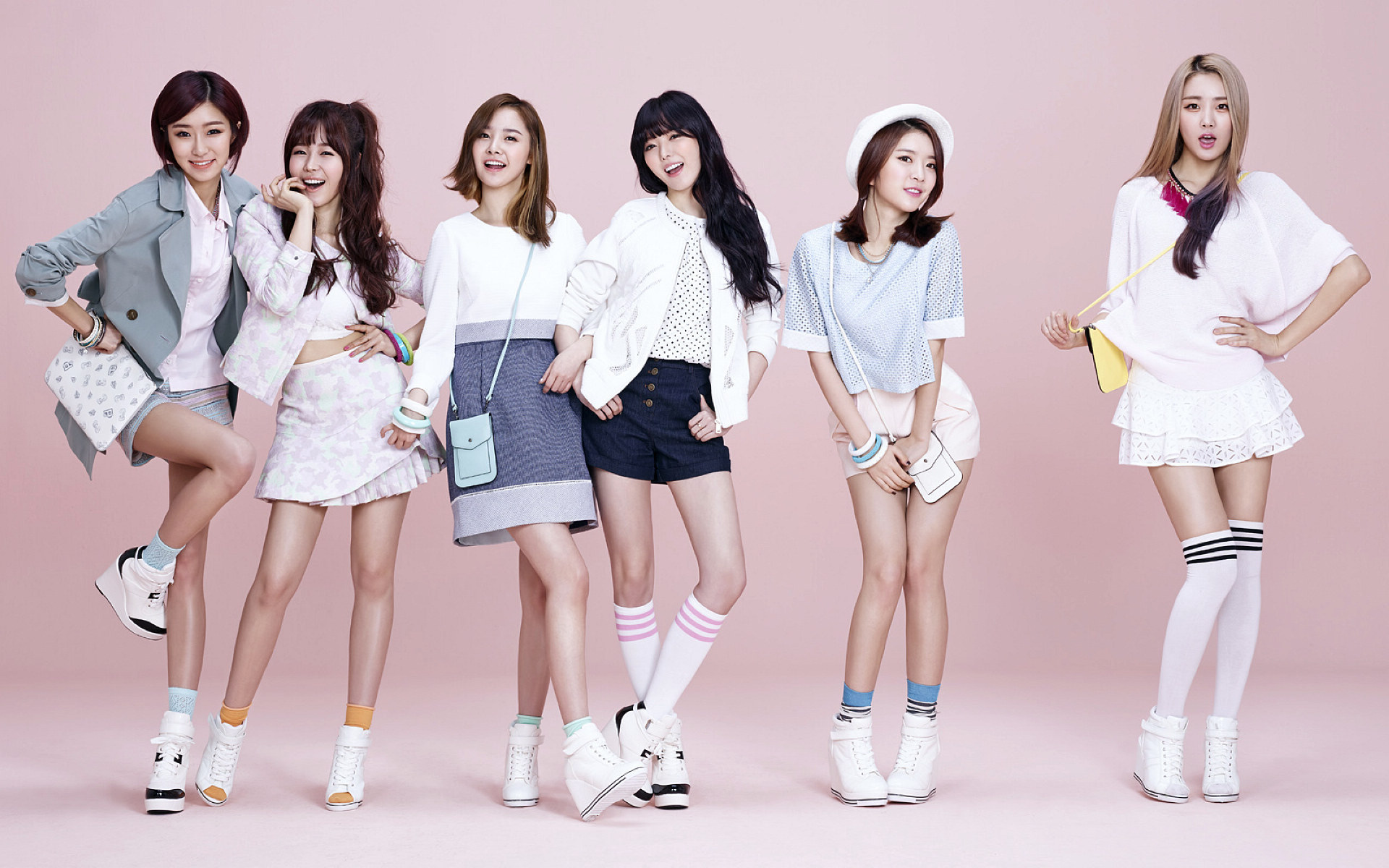 music, band, girls, asian, dal shabet, knee socks, shorts, skirt, sneakers