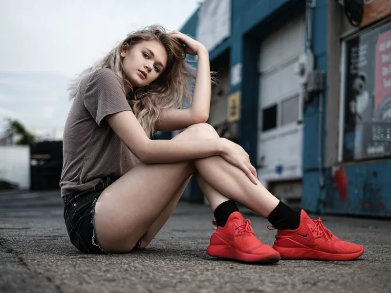 girl, beautiful, cute, blonde, sneakers
