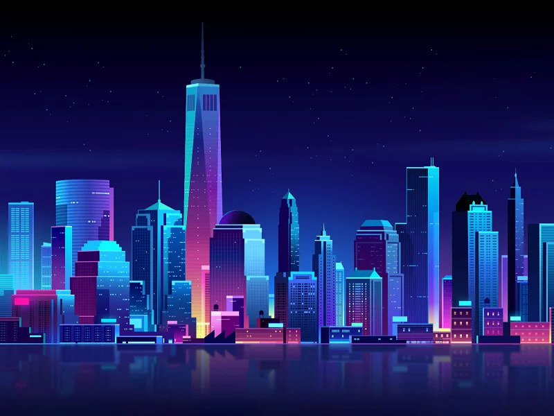 night, city, neon, art