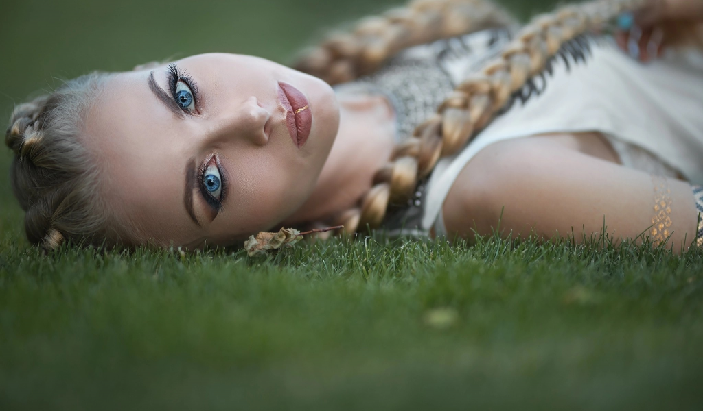 girl, beautiful, lying grass
