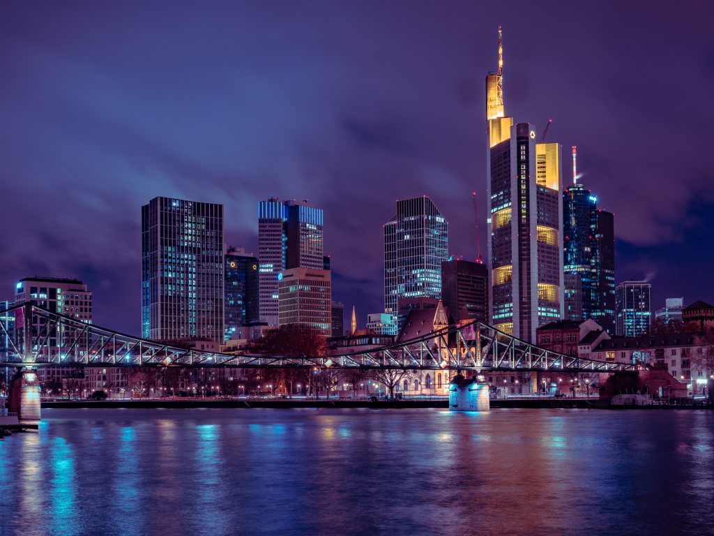 germany, night, bridge, city, skyscraper