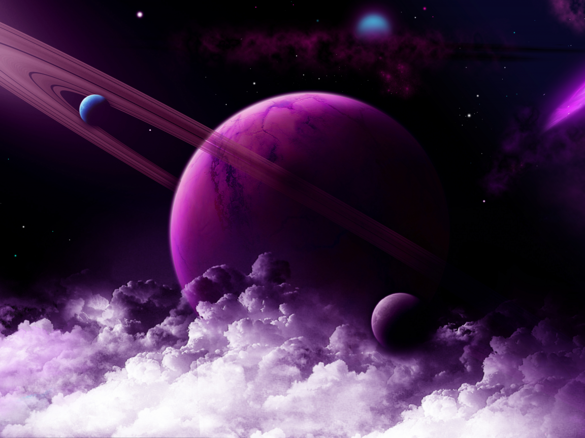 purple, planet, saturn, rings, nebula, galaxy, astronomy, stars