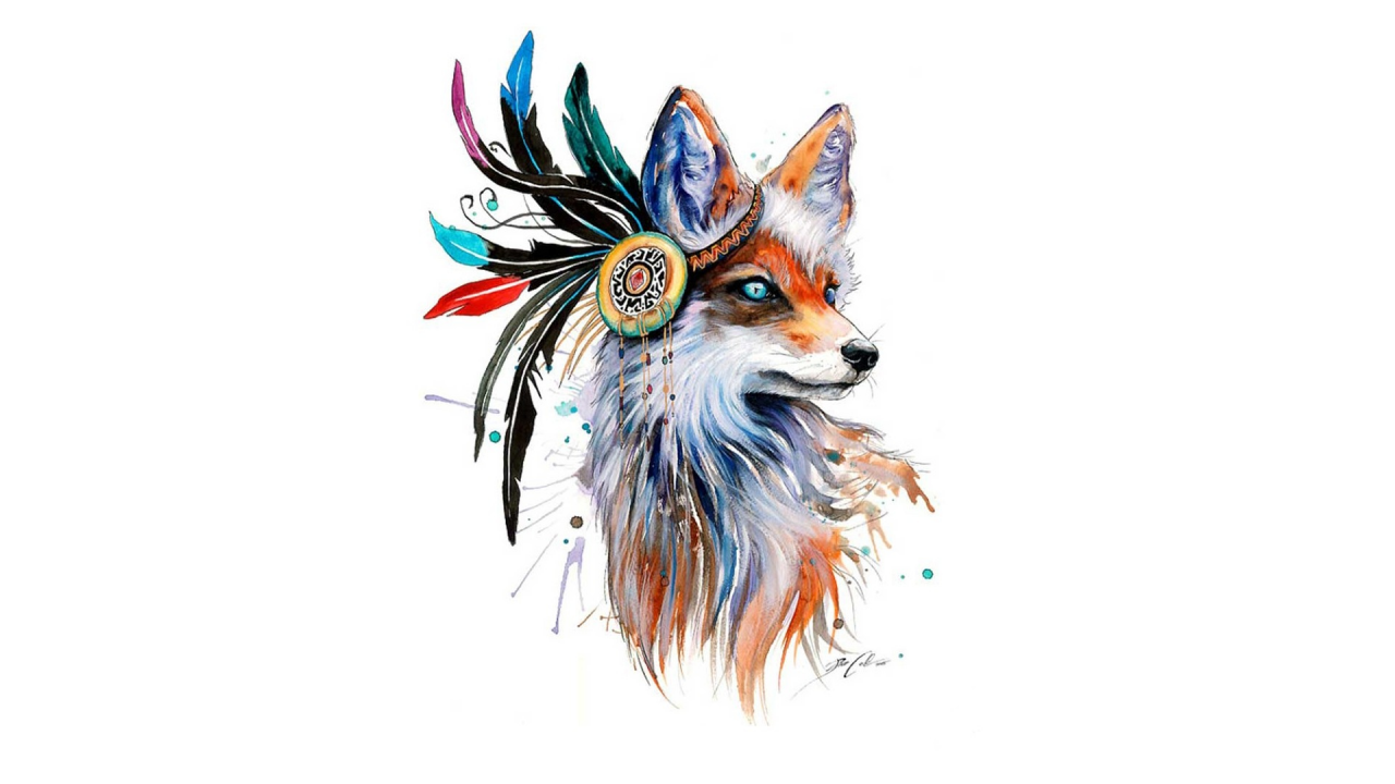 fox, drawing, feathers, colorful, animals, artwork
