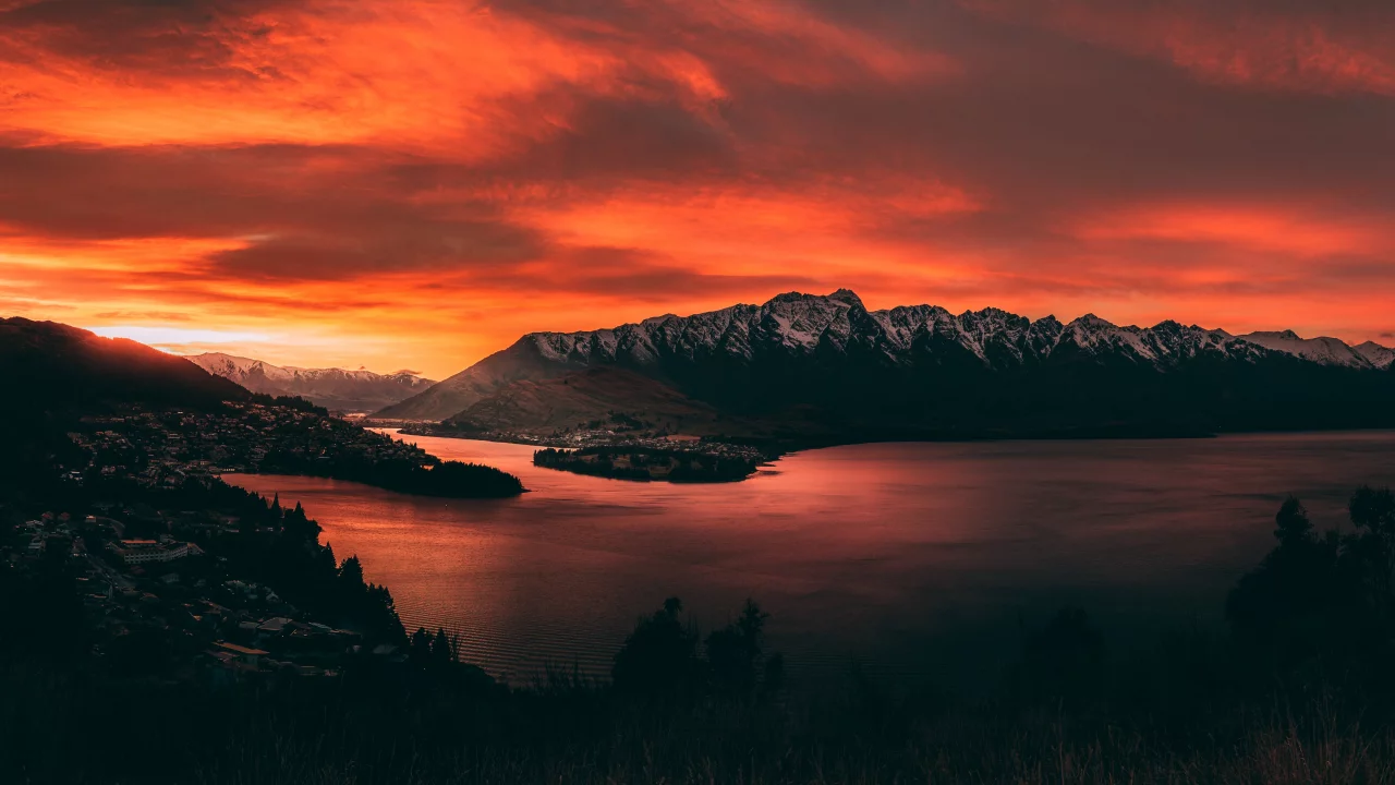 queens, town, new zealand, mountain, range, snow covered, early