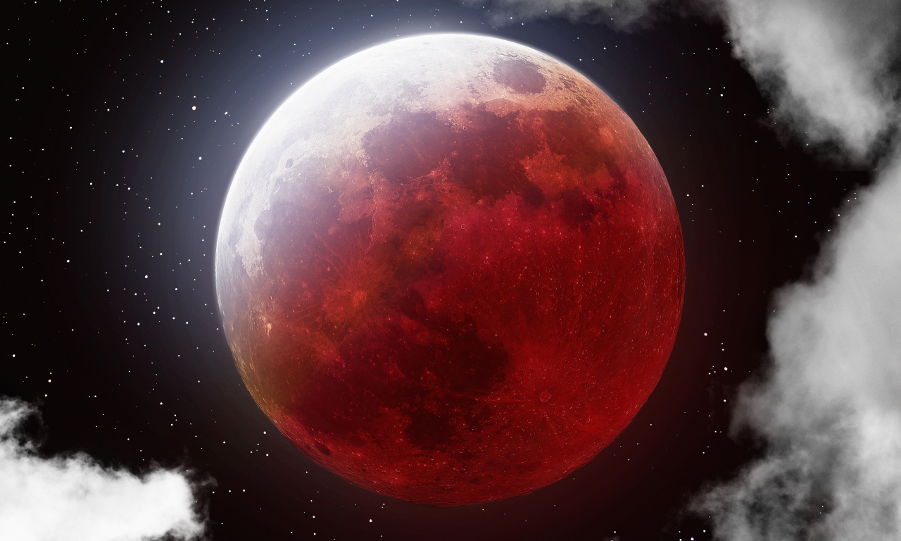 lunar, eclipse, blood, moon, clouds, stars