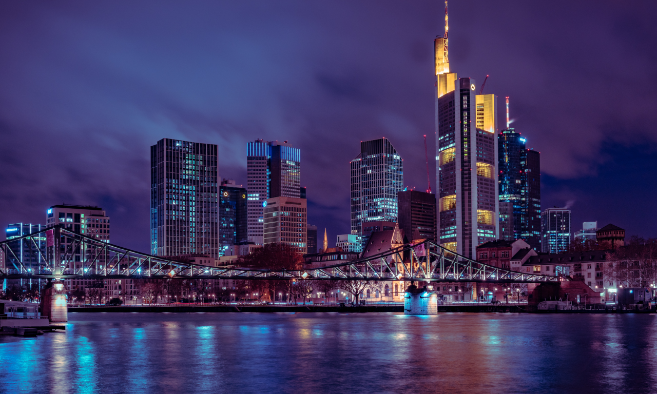 germany, night, bridge, city, skyscraper