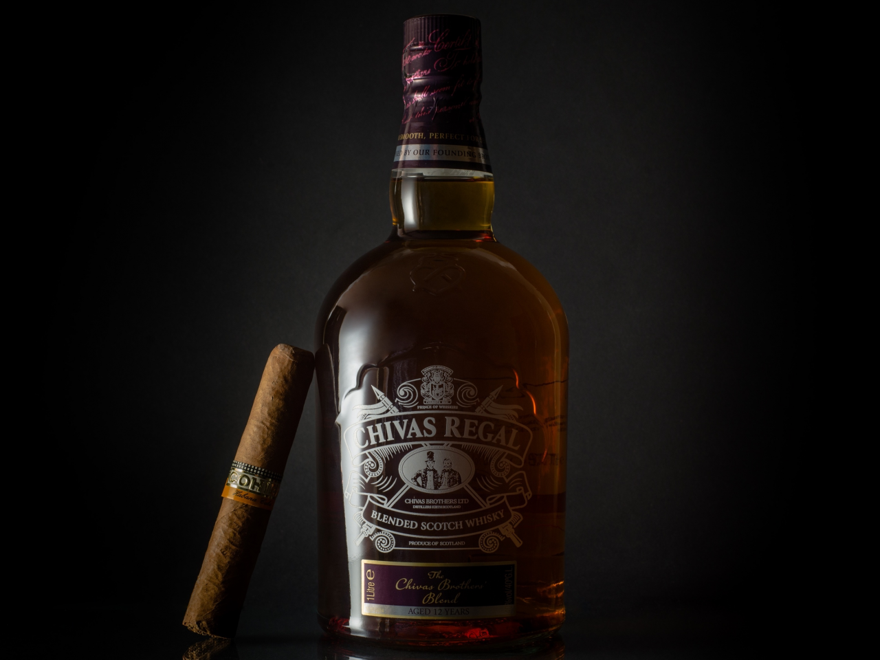 alcohol, bottle, whiskey, cigar