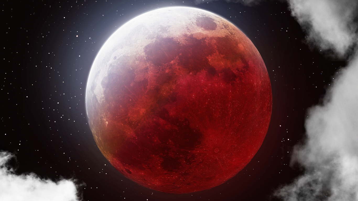 lunar, eclipse, blood, moon, clouds, stars