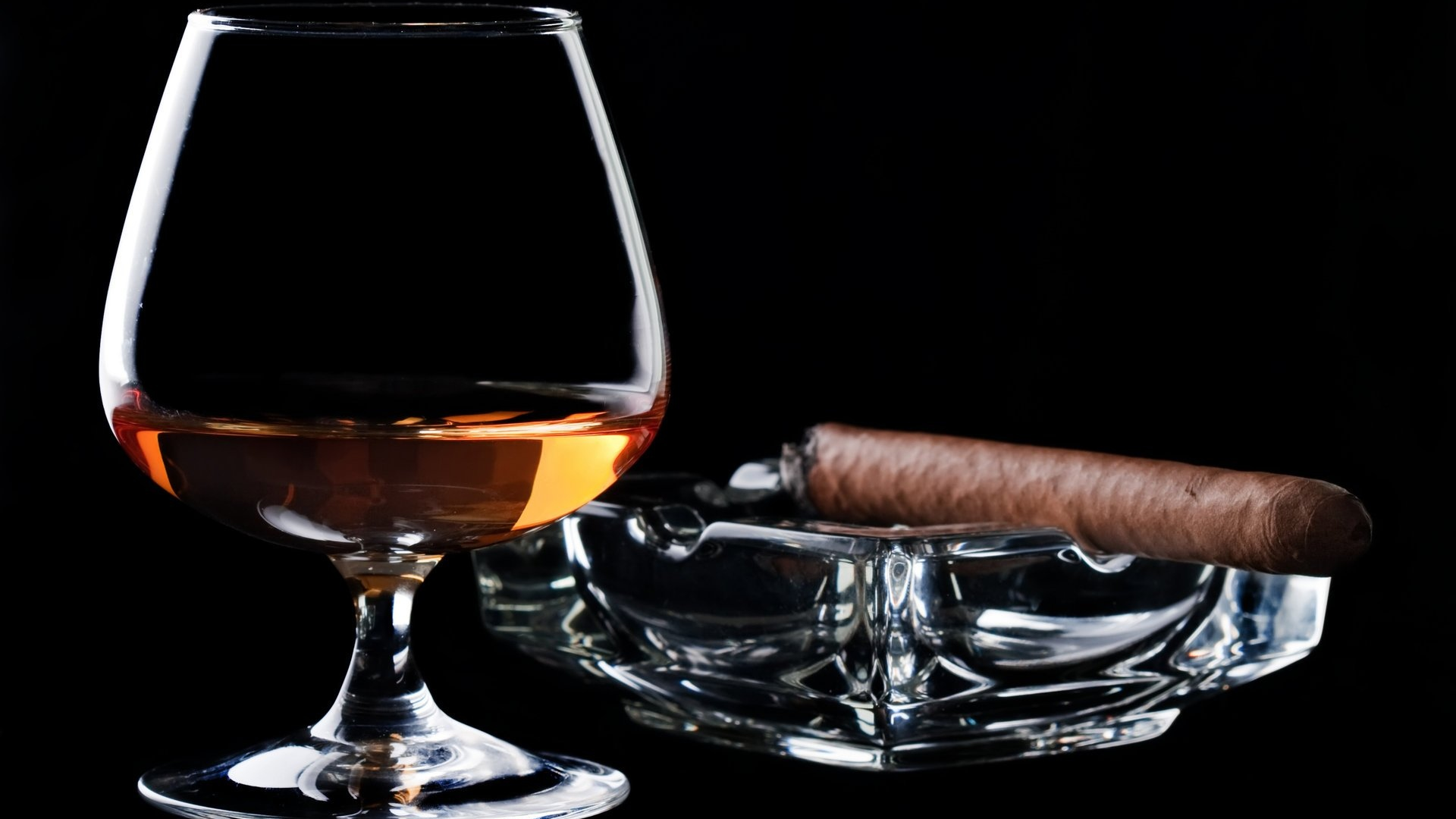 cognac, glass, ashtray, cigar