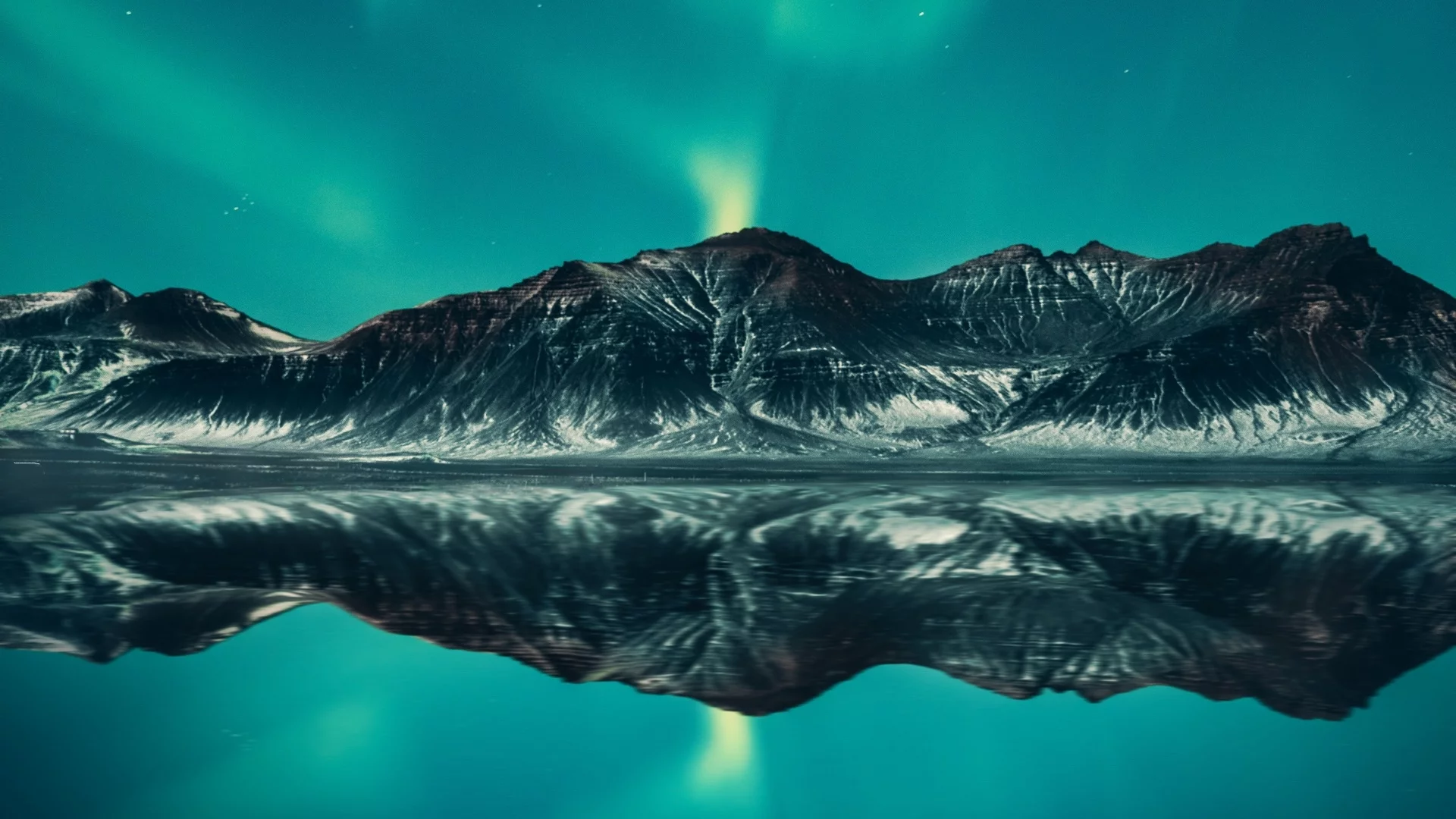 aurora, borealis, mountains, lake, sky, iceland