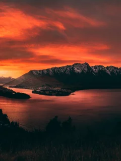 queens, town, new zealand, mountain, range, snow covered, early