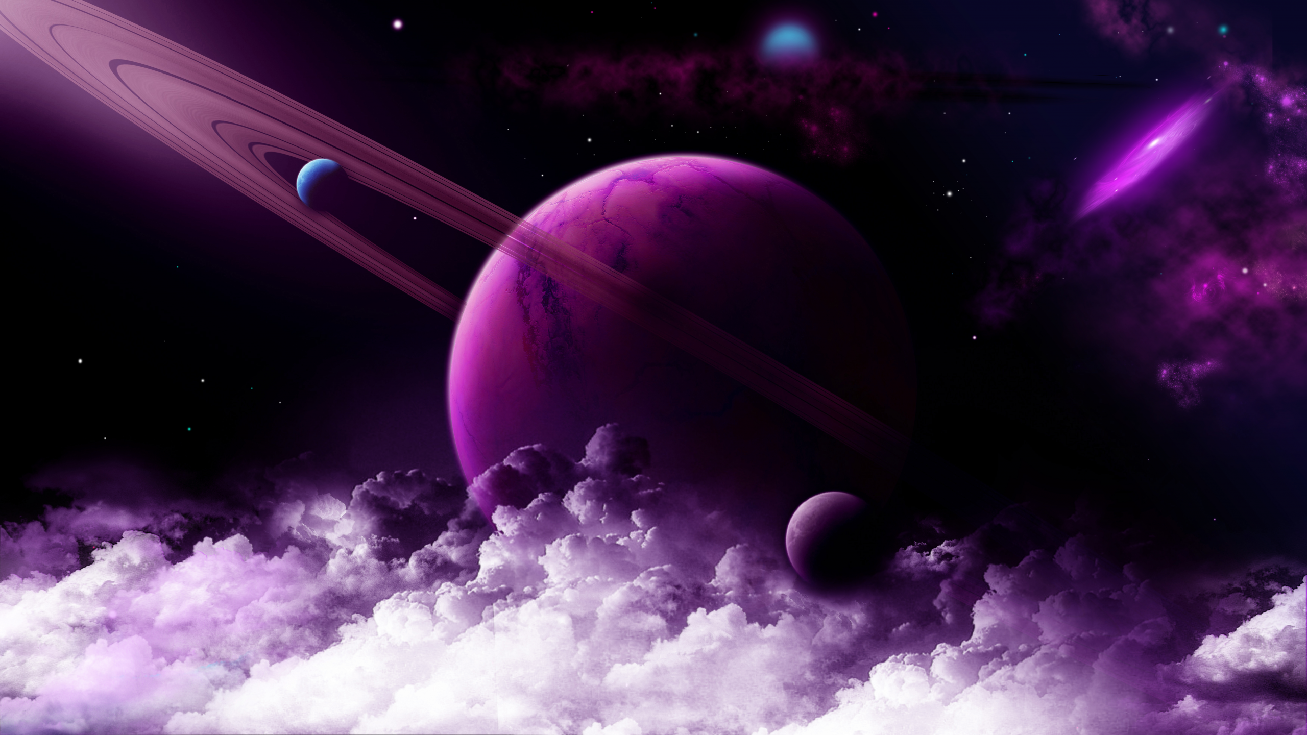 purple, planet, saturn, rings, nebula, galaxy, astronomy, stars