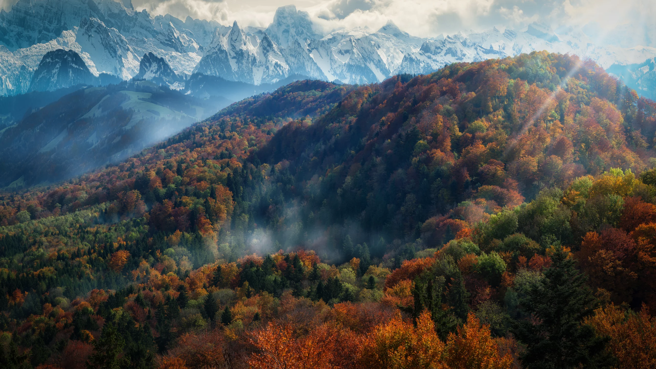 alps mountains, autumn, snow, covered, mountain, range, europe