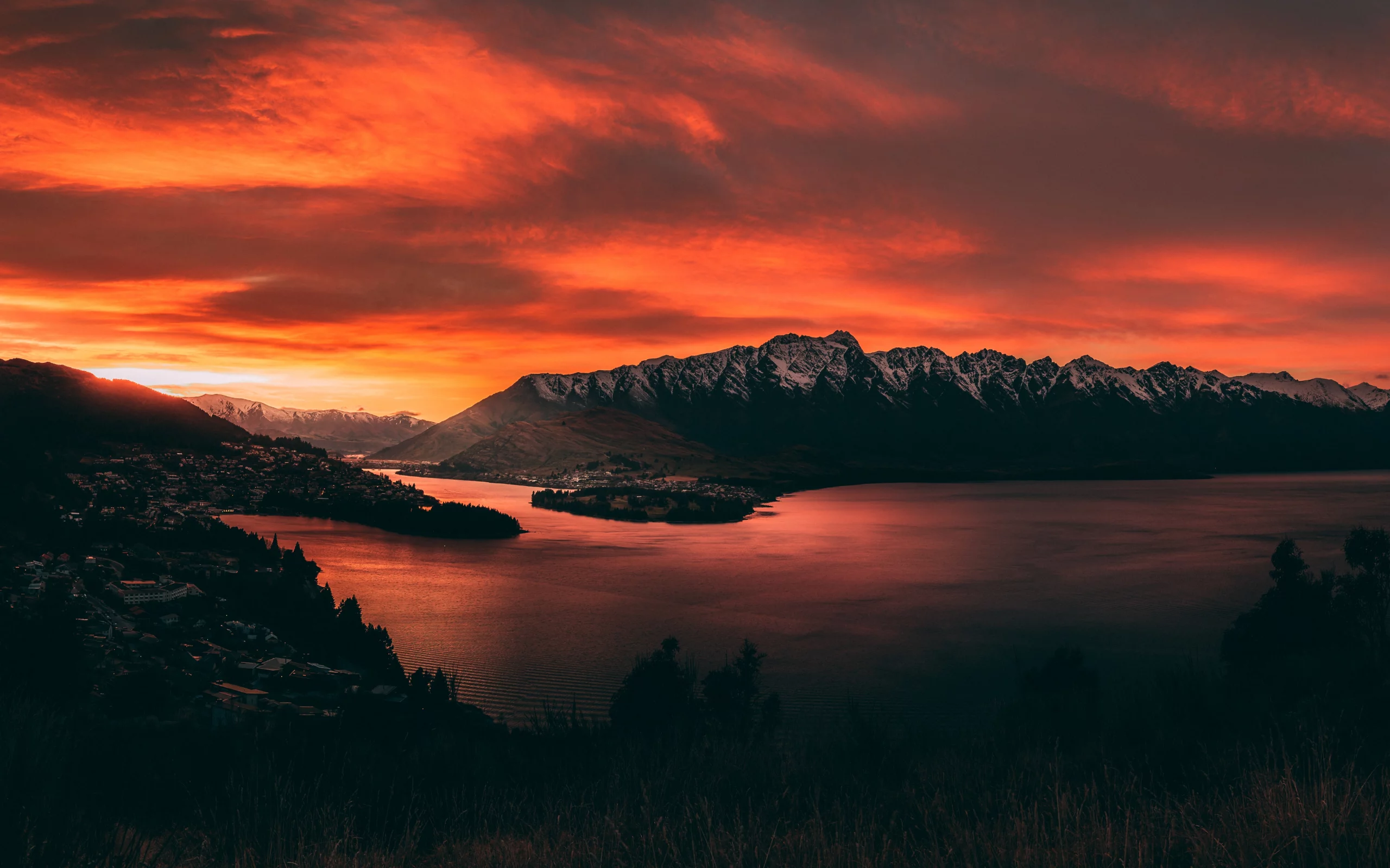 queens, town, new zealand, mountain, range, snow covered, early