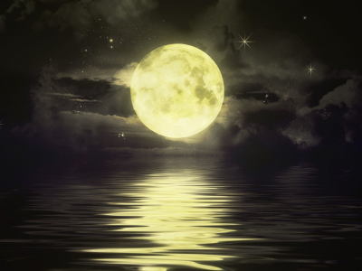 night, moon, sea, water