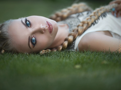 girl, beautiful, lying grass