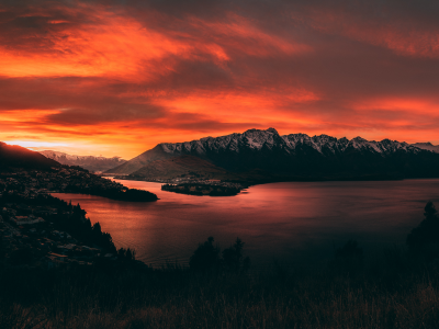 queens, town, new zealand, mountain, range, snow covered, early