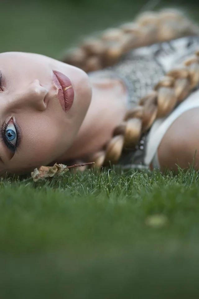 girl, beautiful, lying grass