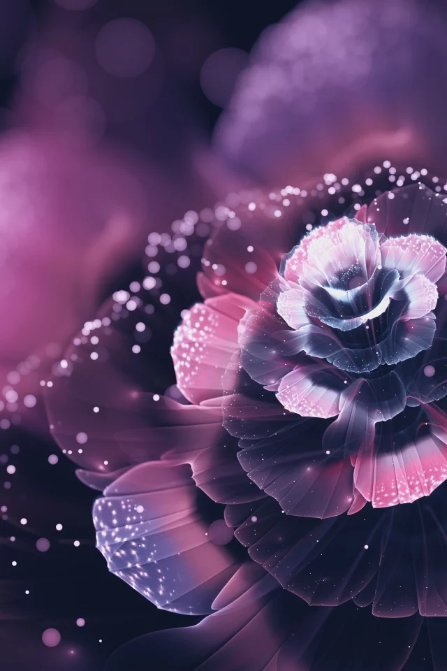 fractal, flowers, abstract, petals, bokeh, digital art