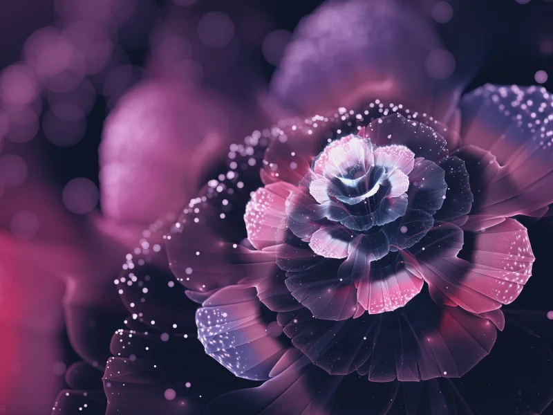 fractal, flowers, abstract, petals, bokeh, digital art