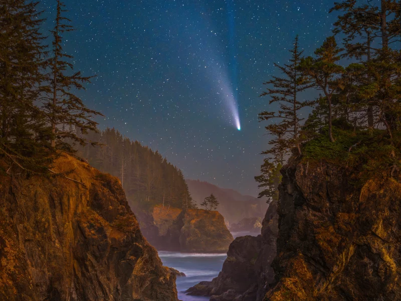 lake, mountains, starred, sky