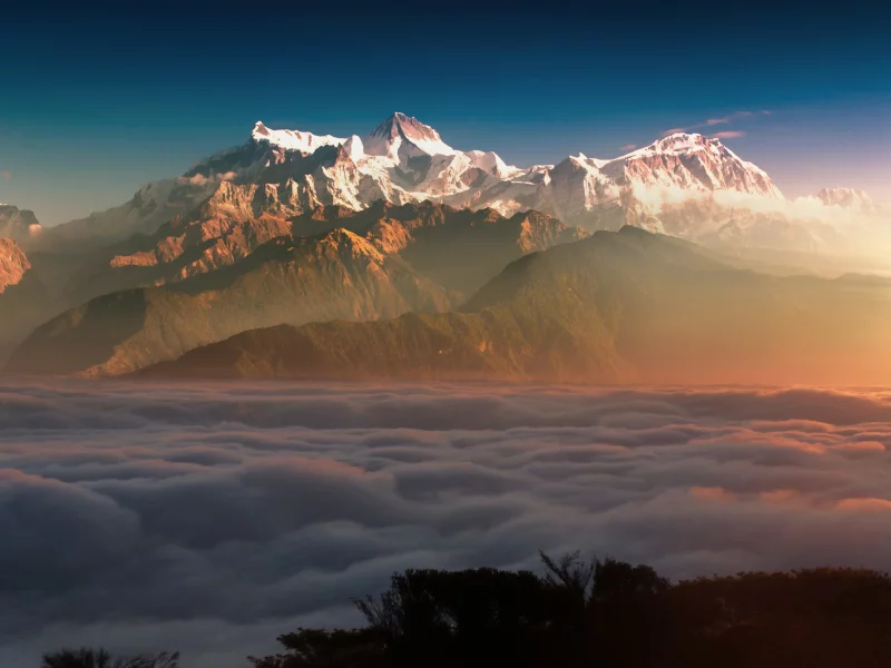 glacier, mountains, clouds, sun light, alpenglow, mountain, range
