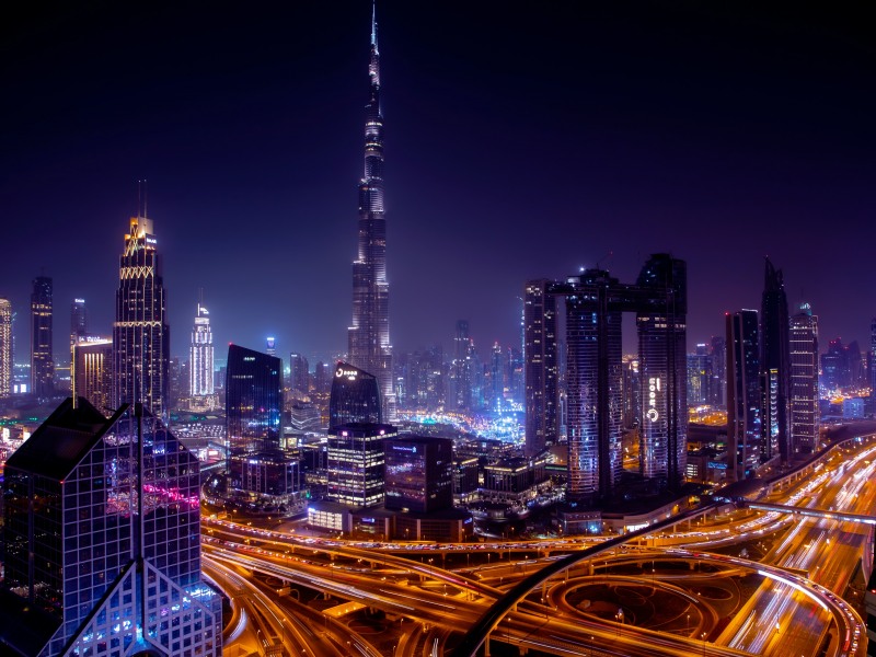 burj khalifa, dubai, city, skyline, skyscrapers, cityscape, night