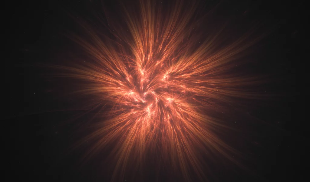 red, fractal, design, point, orange, glare, abstract