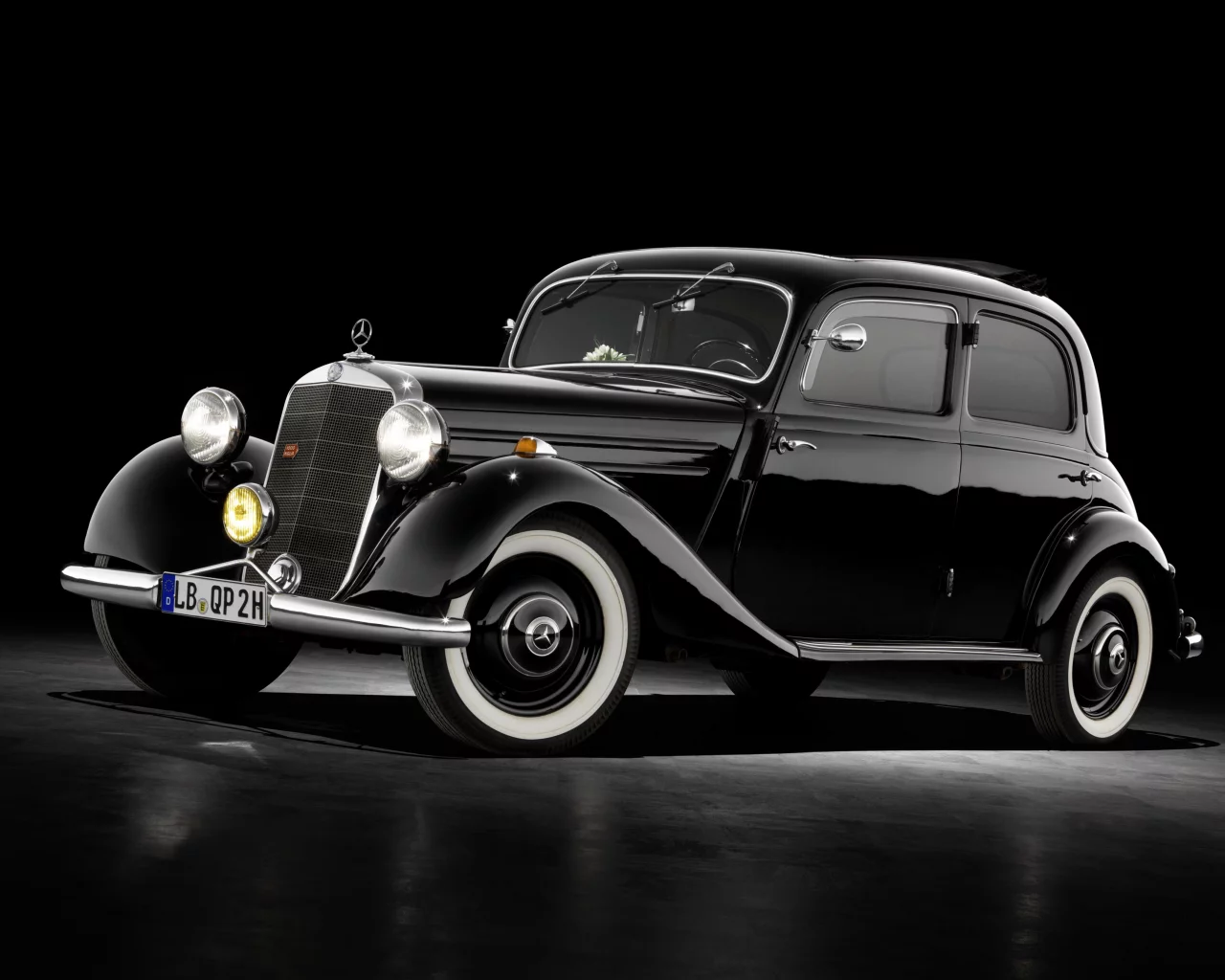 mercedes benz, retro, limousine, black