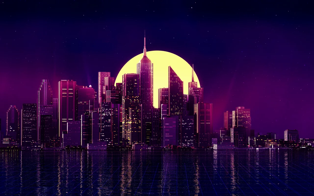 neon, city, buildings, reflection, skycrapper, artist, artwork, digital art