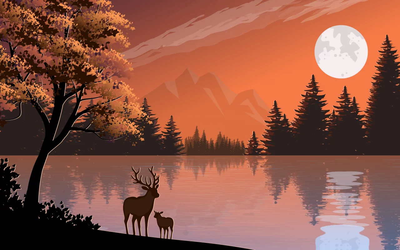 deer, front, lake, digital art