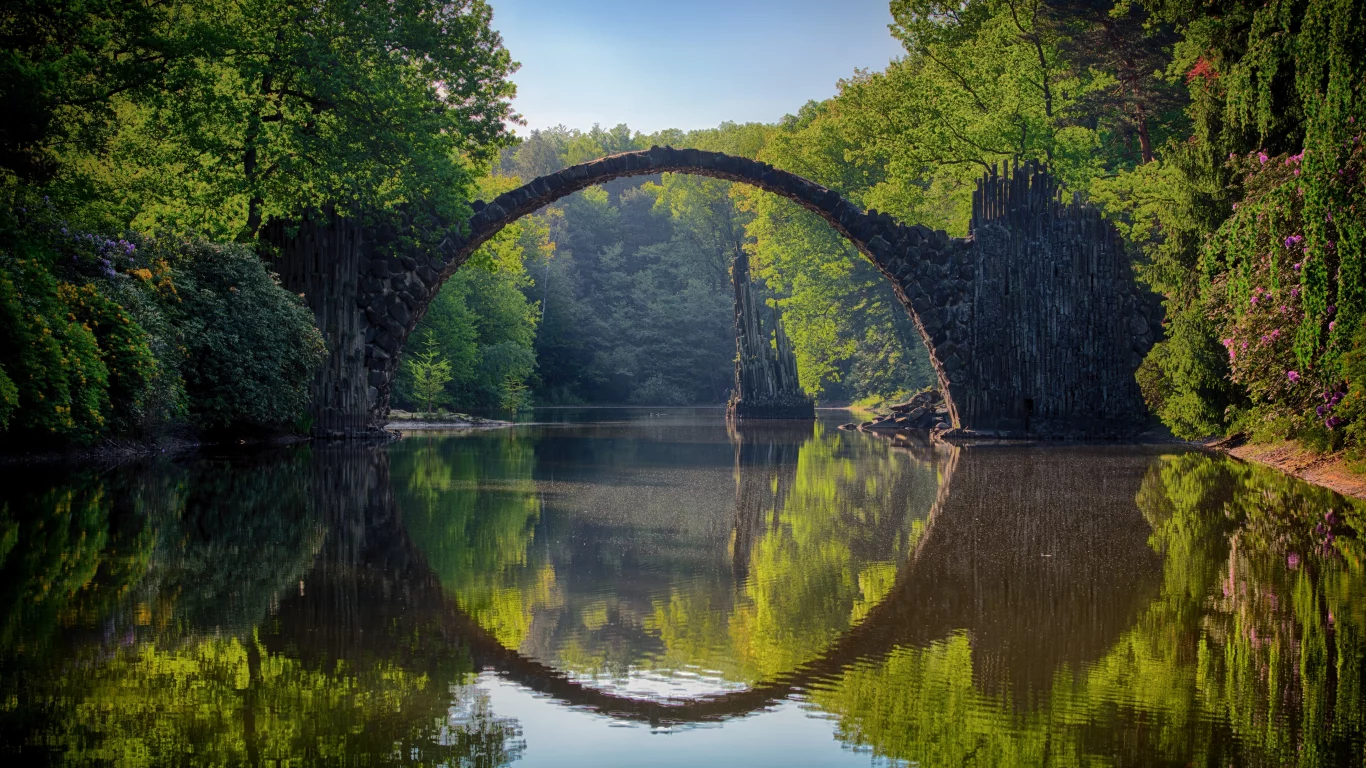 nature, bridge, park, lake, trees