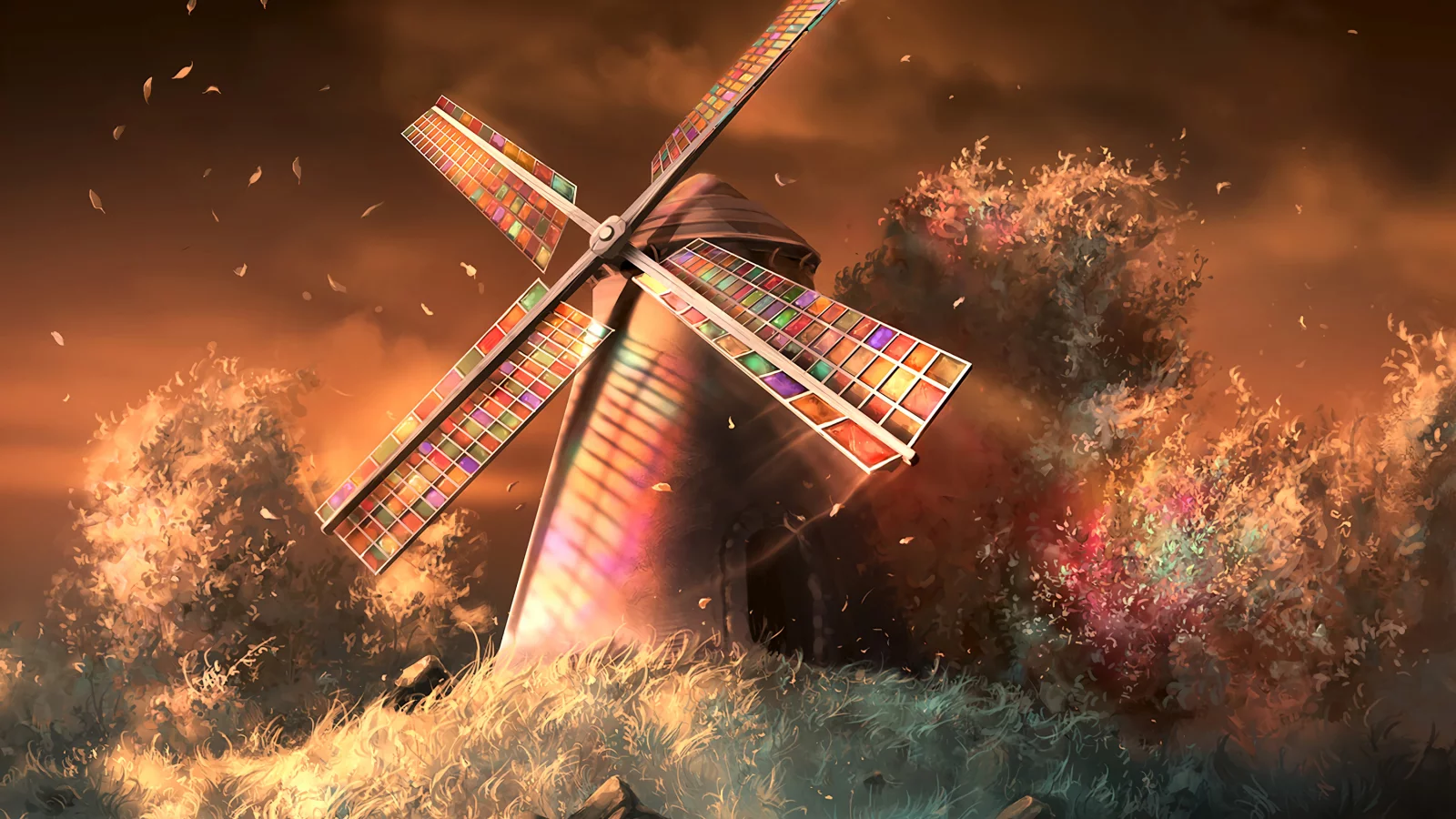 trees, art, wind, mill