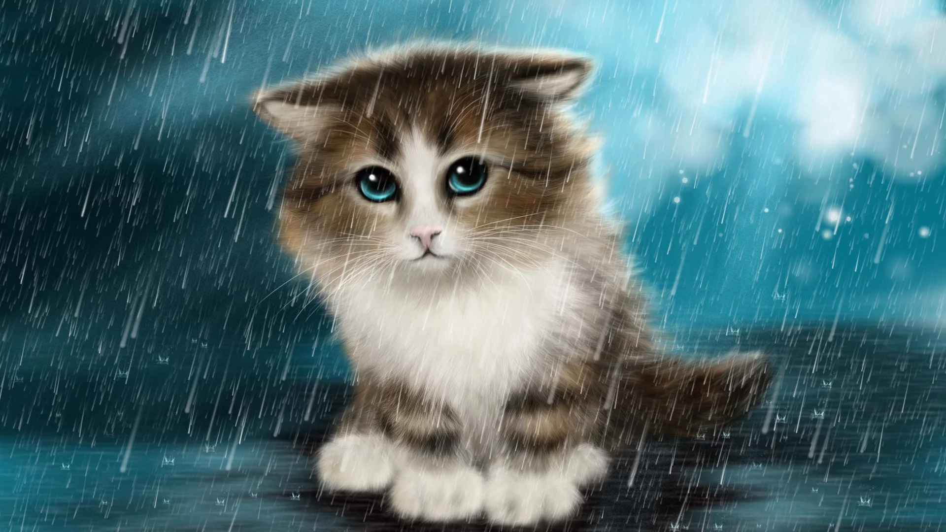 cute cat art, cat, kitten, painting, attractiveness