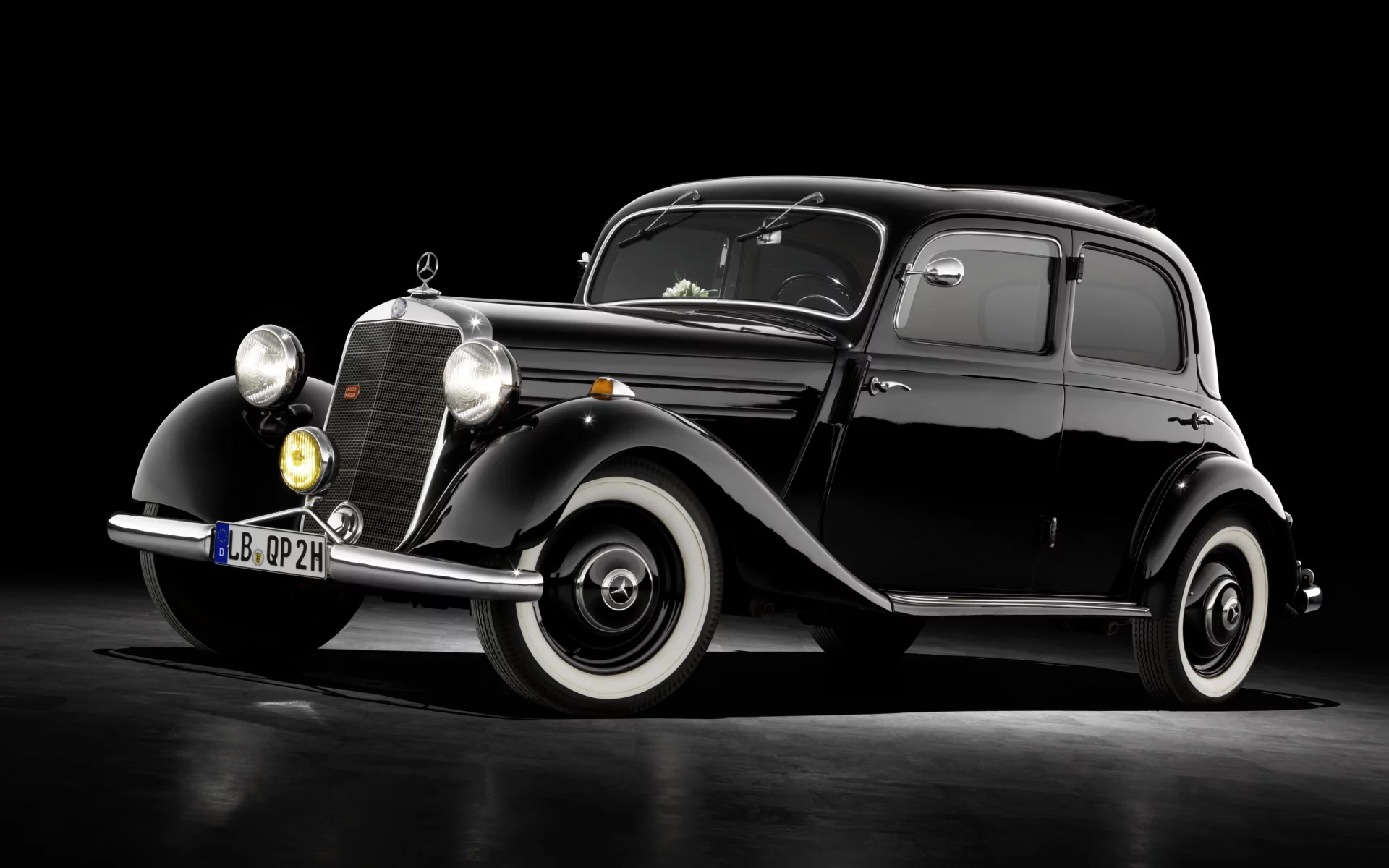 mercedes benz, retro, limousine, black