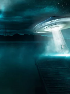 backwater, moon, ufo, pier, abduction, man