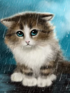 cute cat art, cat, kitten, painting, attractiveness