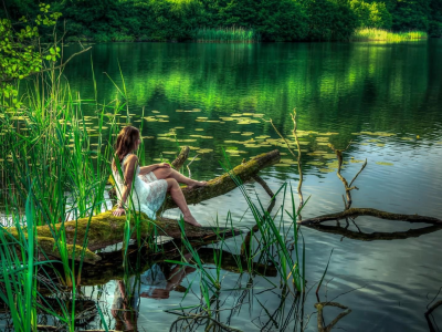 girl, beautiful, nature, lake