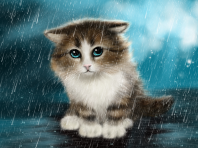 cute cat art, cat, kitten, painting, attractiveness