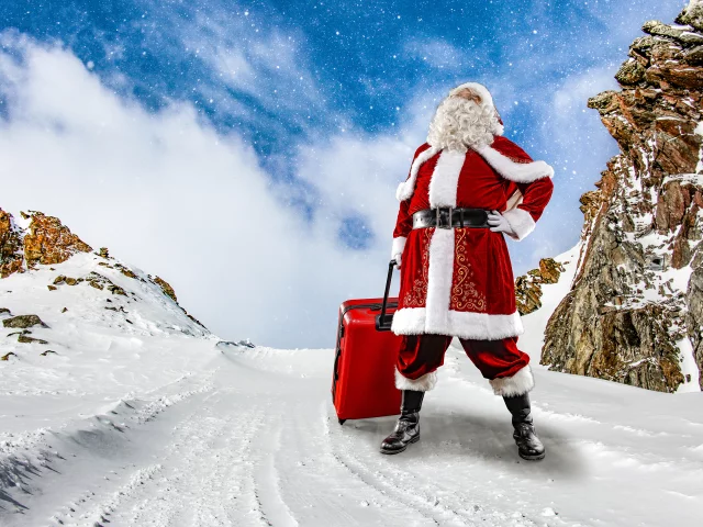 santa claus, mountain range, santa claus, new year