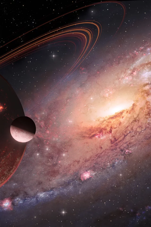 space, planet, rings, meteorites
