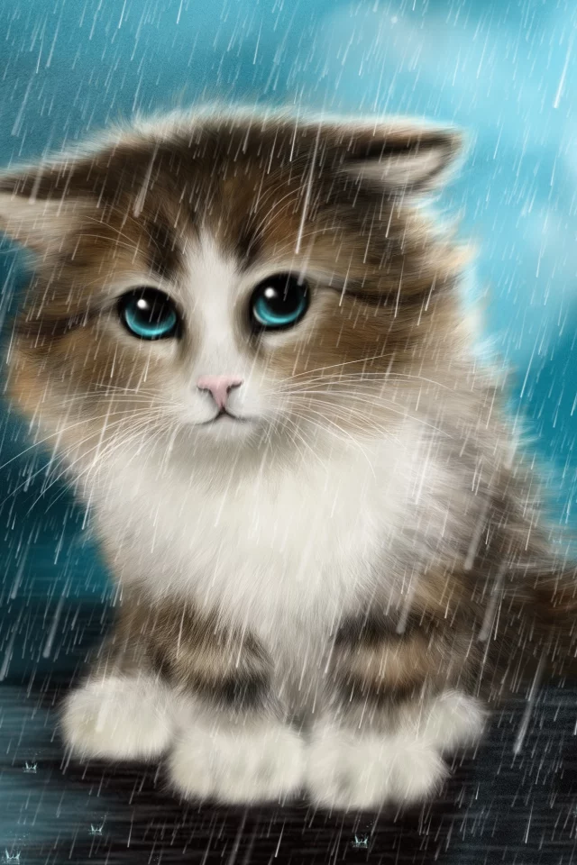 cute cat art, cat, kitten, painting, attractiveness