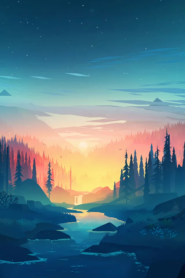 landscape, nature, night, forest, river